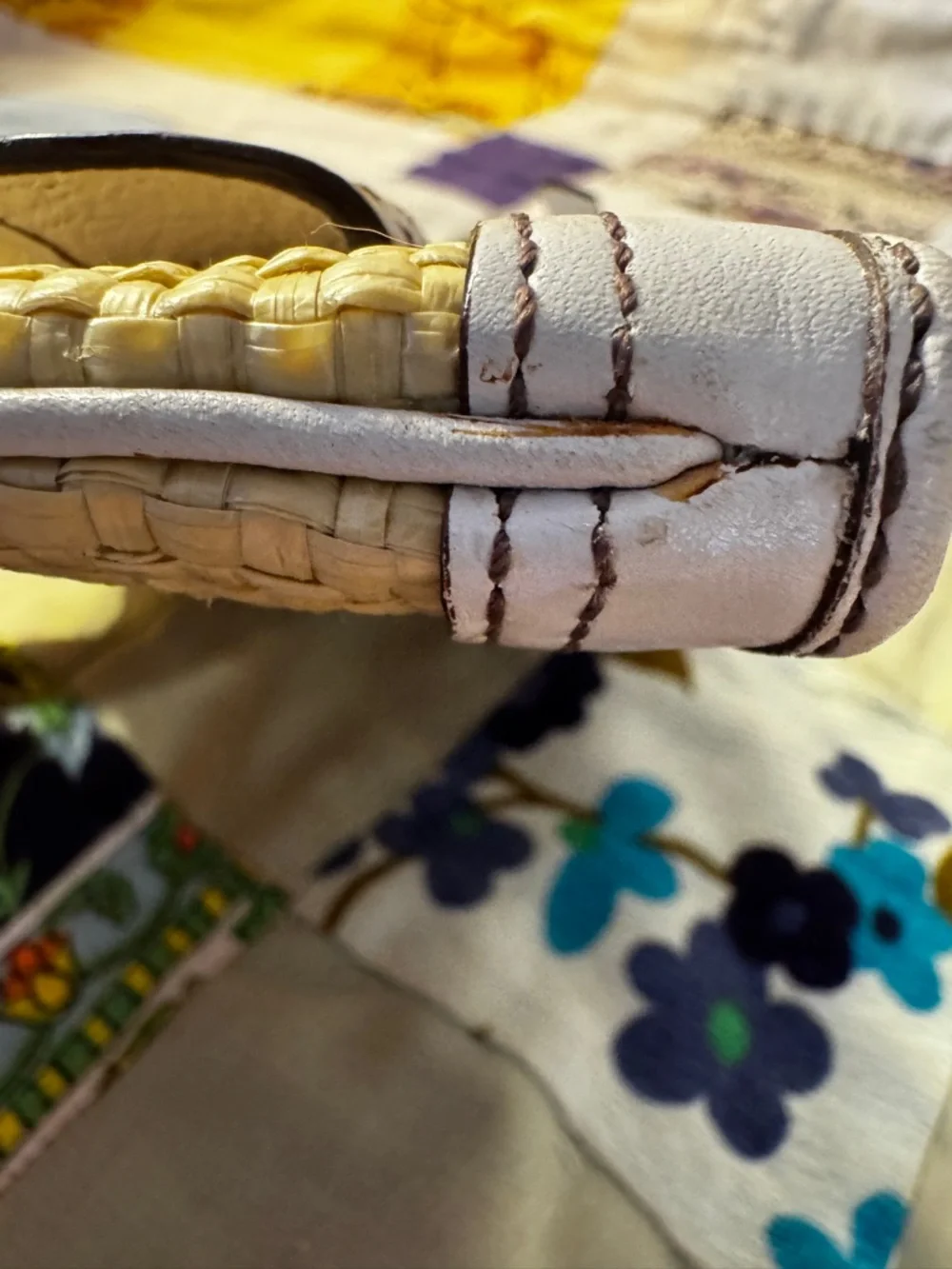 Vintage Coach Legacy Leather & Straw Wristlet | Off White Straw Snap Flap